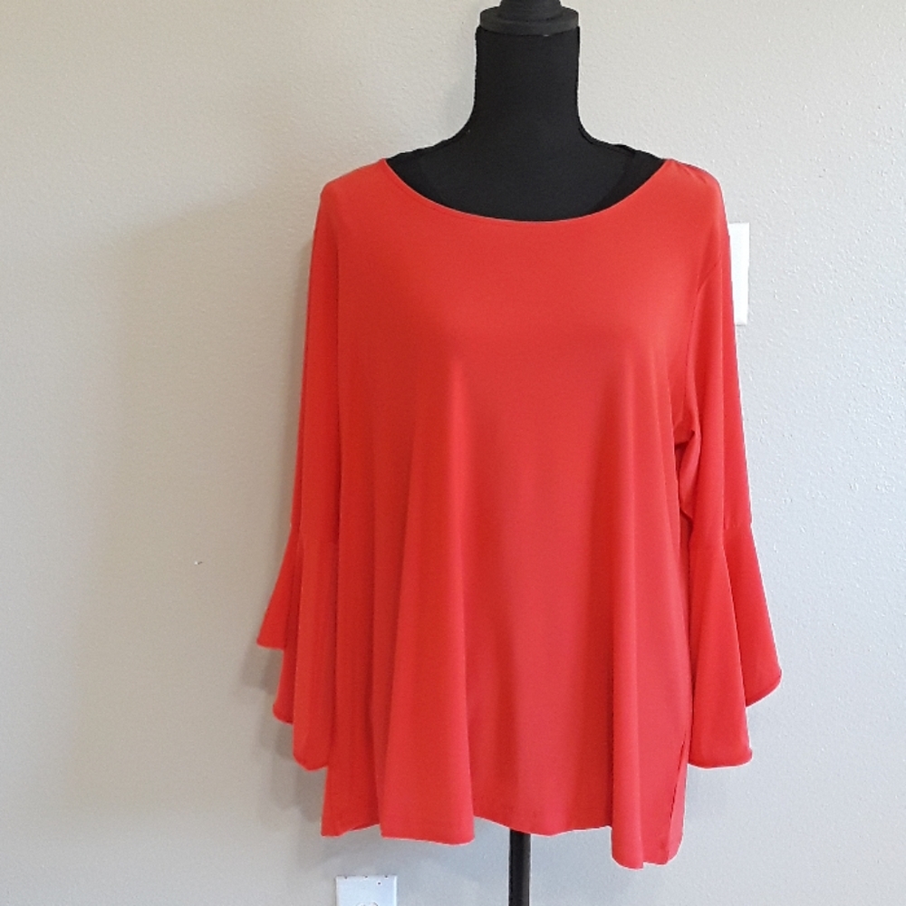 RENEE GREENSTEIN Red Bell Sleeve Tunic Top Blouse
